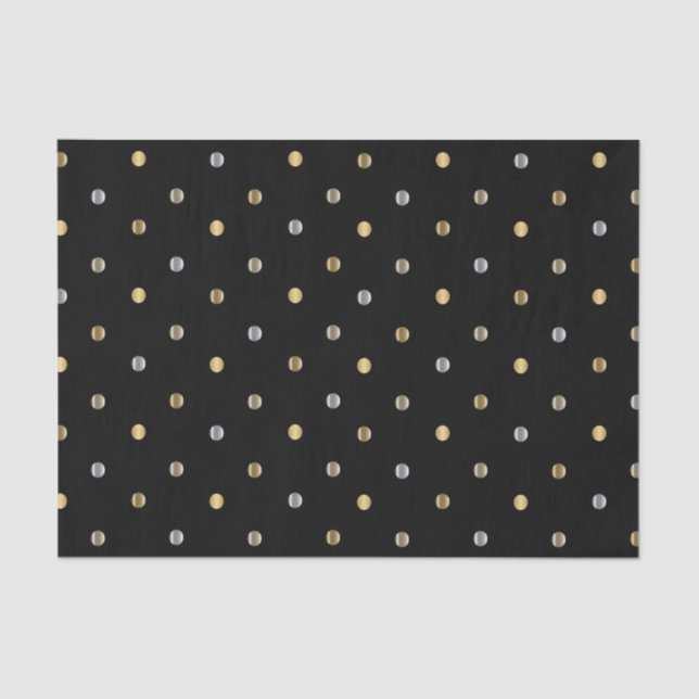 Gold and Silver Polka Dots on Black Tissue Paper (Front)
