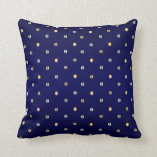 Gold and Silver Polka Dots on Navy Blue Throw Pillow