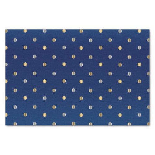 Gold and Silver Polka Dots on Navy Blue Tissue Paper