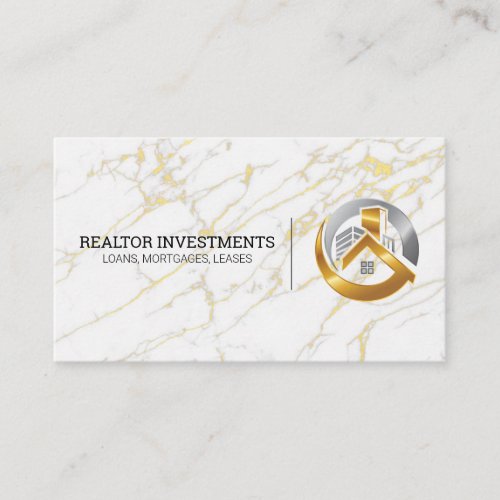 Gold and Silver Real Estate Logo  Golden Marble Business Card
