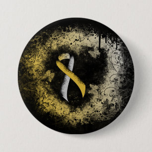 Gold and Silver Ribbon Grunge Heart Button