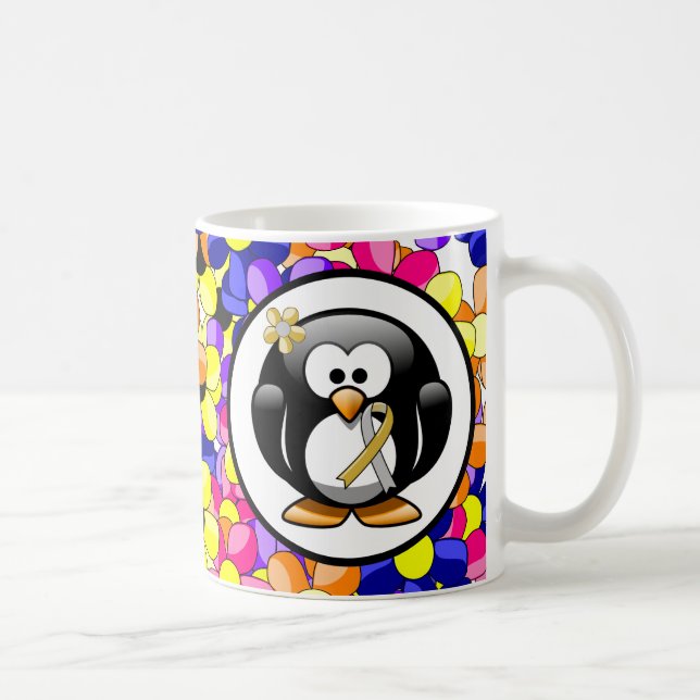 Gold and Silver Ribbon Penguin Coffee Mug (Right)