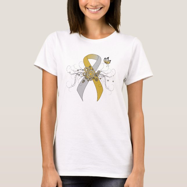 Gold and Silver Ribbon with Butterfly T-Shirt (Front)