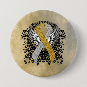 Gold and Silver Ribbon with Wings ribbon Button