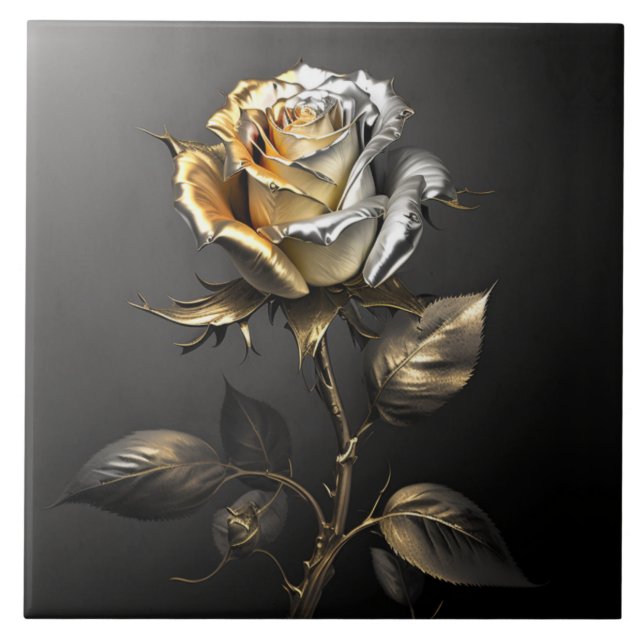 Gold and Silver Rose Metallic Effect Ceramic Tile (Front)