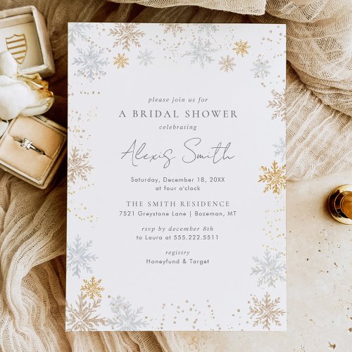 Gold and Silver Snowflakes Bridal Shower Invite