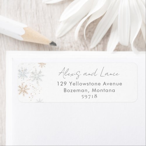 Gold and Silver Snowflakes Return Address Label