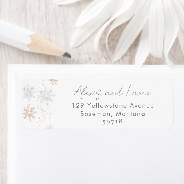 Gold and Silver Snowflakes Return Address Label (Insitu)
