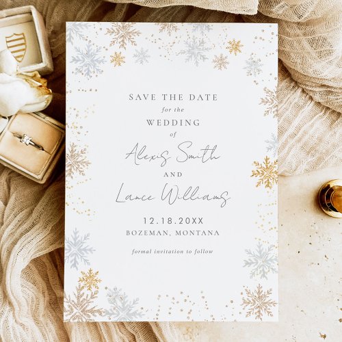 Gold and Silver Snowflakes Save The Date