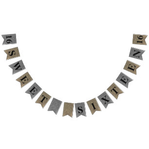 Gold and Silver Sparkle Sweet 16 Bunting Flags