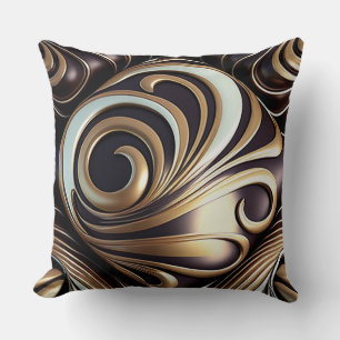Gold and Silver Swirls on Deep Chocolate Brown Throw Pillow