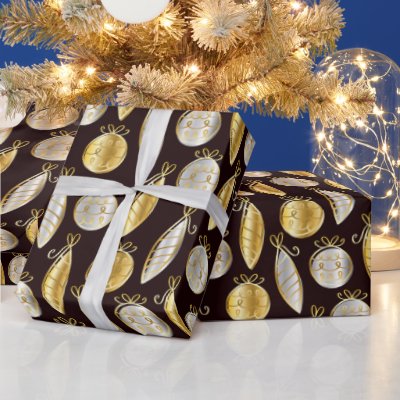Gold And Silver Tree Ornaments Wrapping Paper