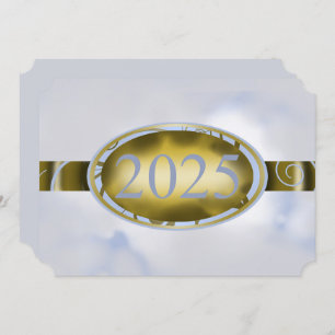Gold and Sky-Blue Graduation Floral 2025 Party Invitation