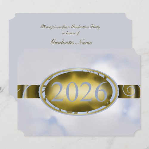 Gold and Sky-Blue Graduation Floral 2026 Party Invitation