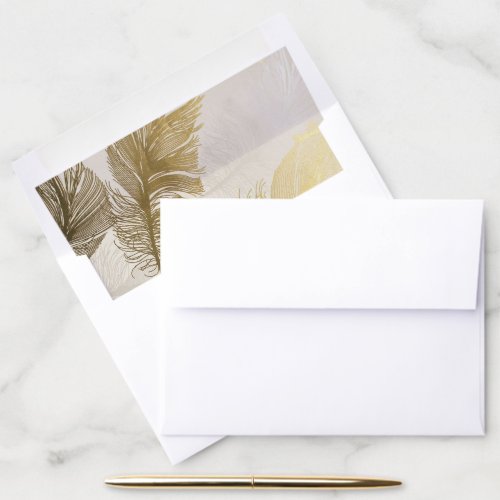 Gold and Tan Feather Design Envelope Liner