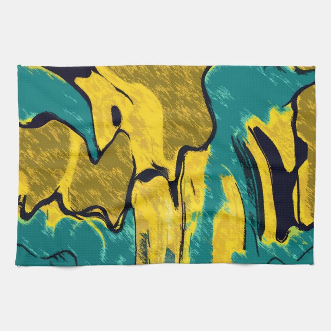 Gold and Teal Abstract Kitchen Towel (Horizontal)
