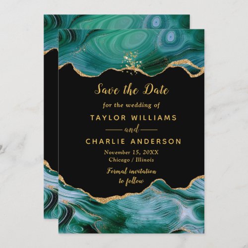 Gold and Teal Agate Wedding Save The Date