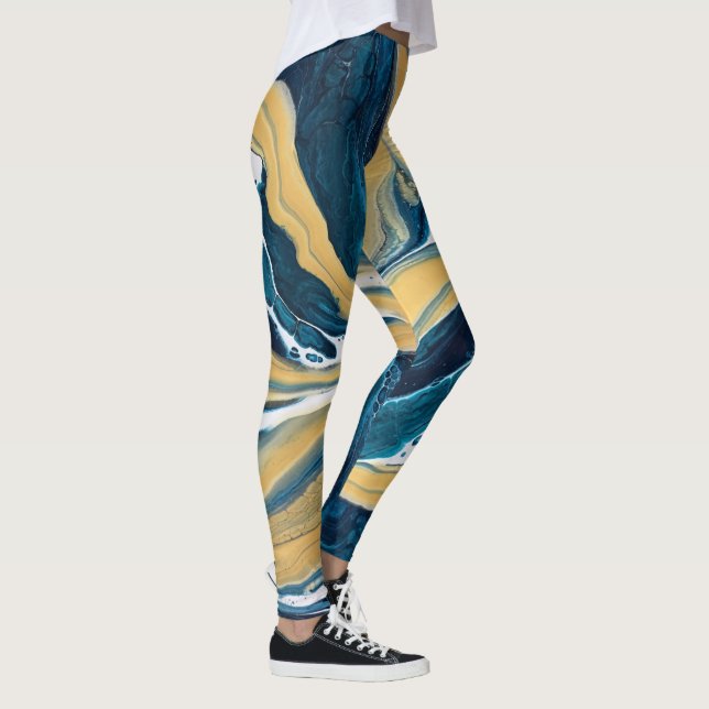 Gold and Teal all-over-print leggings (Right)