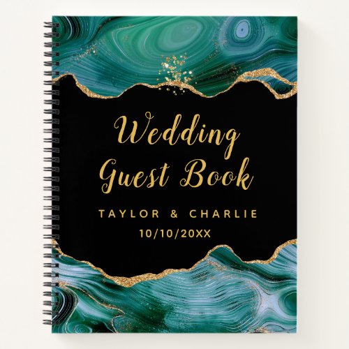Gold and Teal Blue Agate Wedding Guest Book