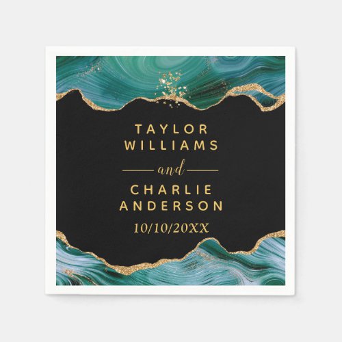 Gold and Teal Blue Agate Wedding Napkins
