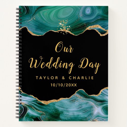 Gold and Teal Blue Agate Wedding Notebook