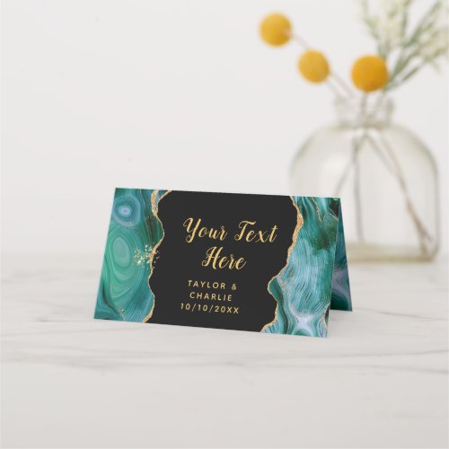 Gold and Teal Blue Agate Wedding Place Card