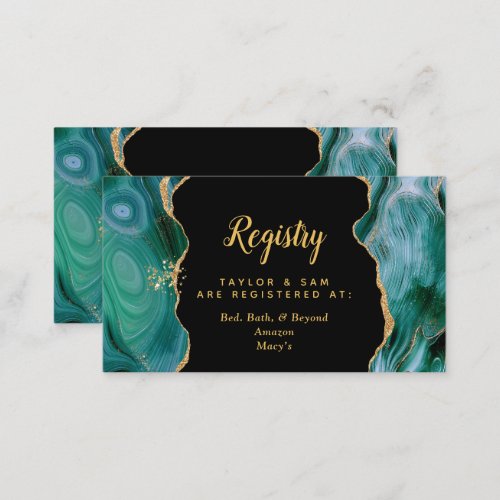 Gold and Teal Blue Agate Wedding Registry Enclosure Card