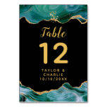 Gold and Teal Blue Agate Wedding Table Number