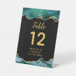 Gold and Teal Blue Agate Wedding Table Number Pedestal Sign