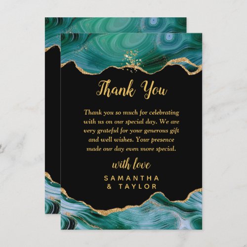 Gold and Teal Blue Agate Wedding Thank You Card