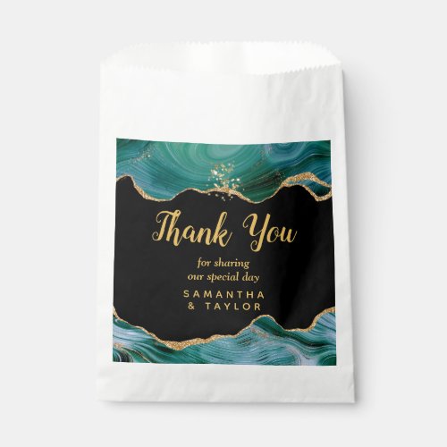Gold and Teal Blue Agate Wedding Thank You Favor Bag