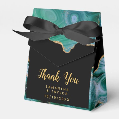 Gold and Teal Blue Agate Wedding Thank You Favor Boxes