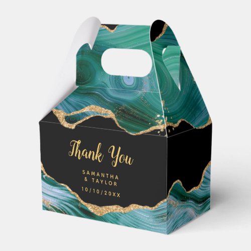 Gold and Teal Blue Agate Wedding Thank You Favor Boxes