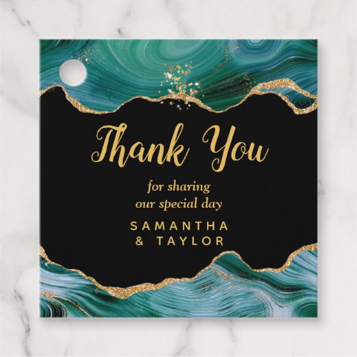 Gold and Teal Blue Agate Wedding Thank You Favor Tags