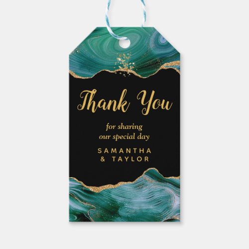 Gold and Teal Blue Agate Wedding Thank You Gift Tags