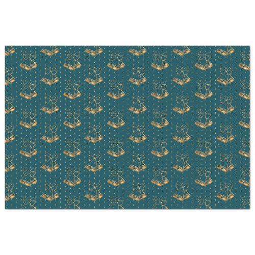 Gold and Teal Blue Christmas Bells Tissue Paper