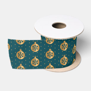 Gold and Teal Blue Christmas Ornaments Satin Ribbon