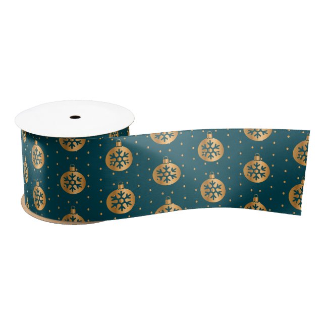 Gold and Teal Blue Christmas Ornaments Satin Ribbon (Spool)