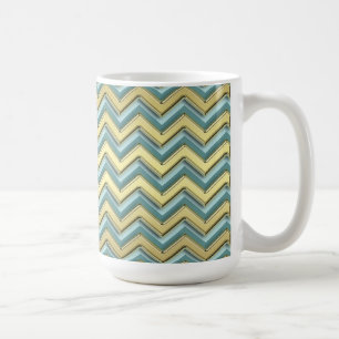 Gold and Teal Chevron Pattern Coffee Mug
