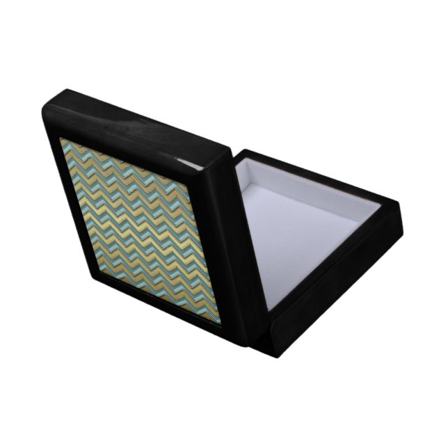 Gold and Teal Chevron Pattern Gift Box (Back Open)
