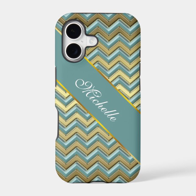 Gold and Teal Chevron Pattern Iphone Case (Back)