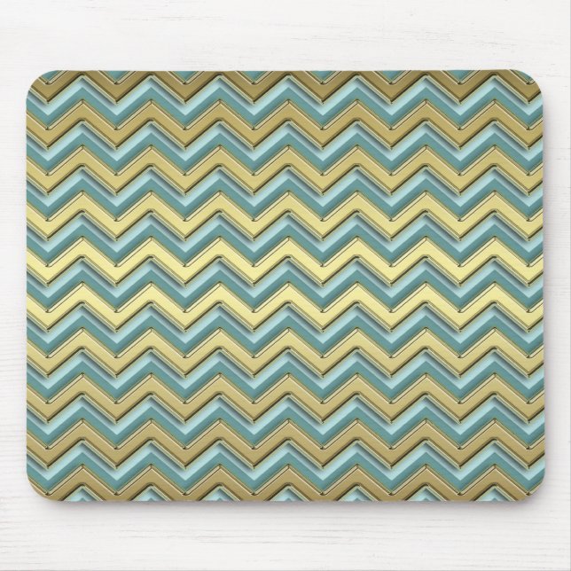 Gold and Teal Chevron Pattern Mouse Pad (Front)