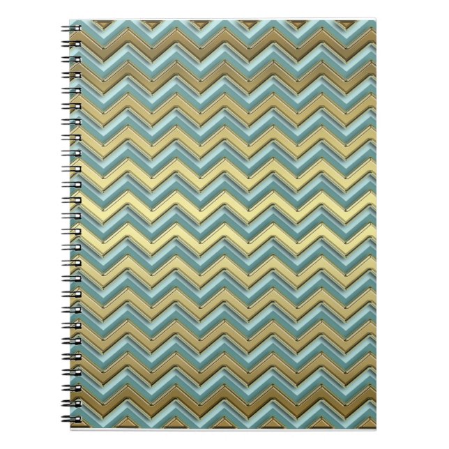 Gold and Teal Chevron Pattern Notebook (Front)