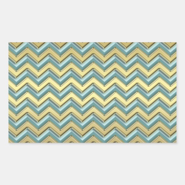 Gold and Teal Chevron Pattern Rectangular Sticker (Front)