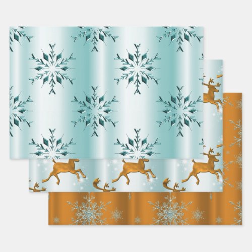 Gold and Teal Christmas Wrapping Paper Sheets