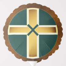 Gold and Teal Cross Balloon