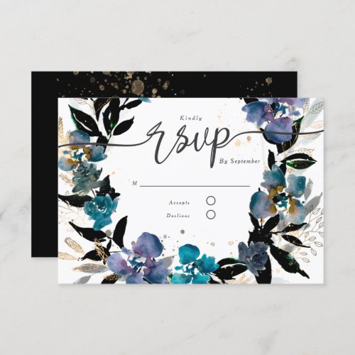 Gold and teal dramatic floral invitation