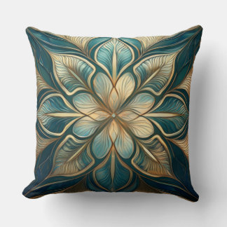 Gold and Teal Floral Mandala - Sophisticated Desig Throw Pillow
