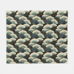 Gold and Teal Japanese-inspire Fan Patterned Fleece Blanket
