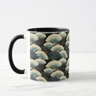 Gold and Teal Japanese-inspire Fan Patterned Mug
